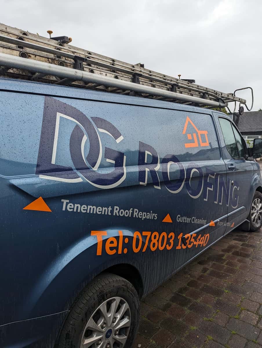 side view of DG roofing van in {LocationsGL(Location)}